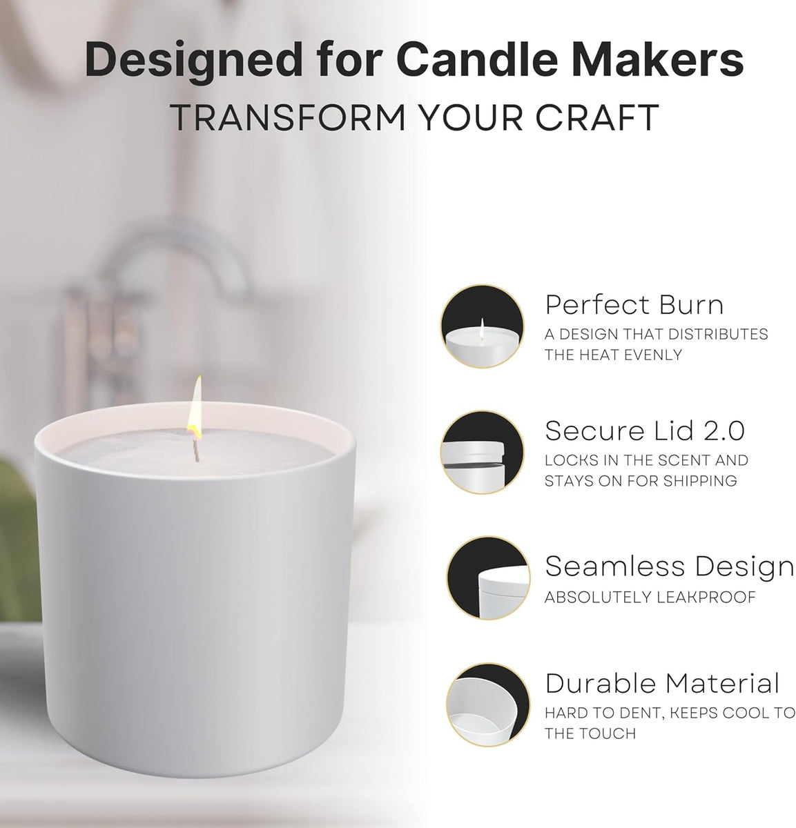 Premium Matte White Candle tins 16 oz TALL (12Pack) True Candle