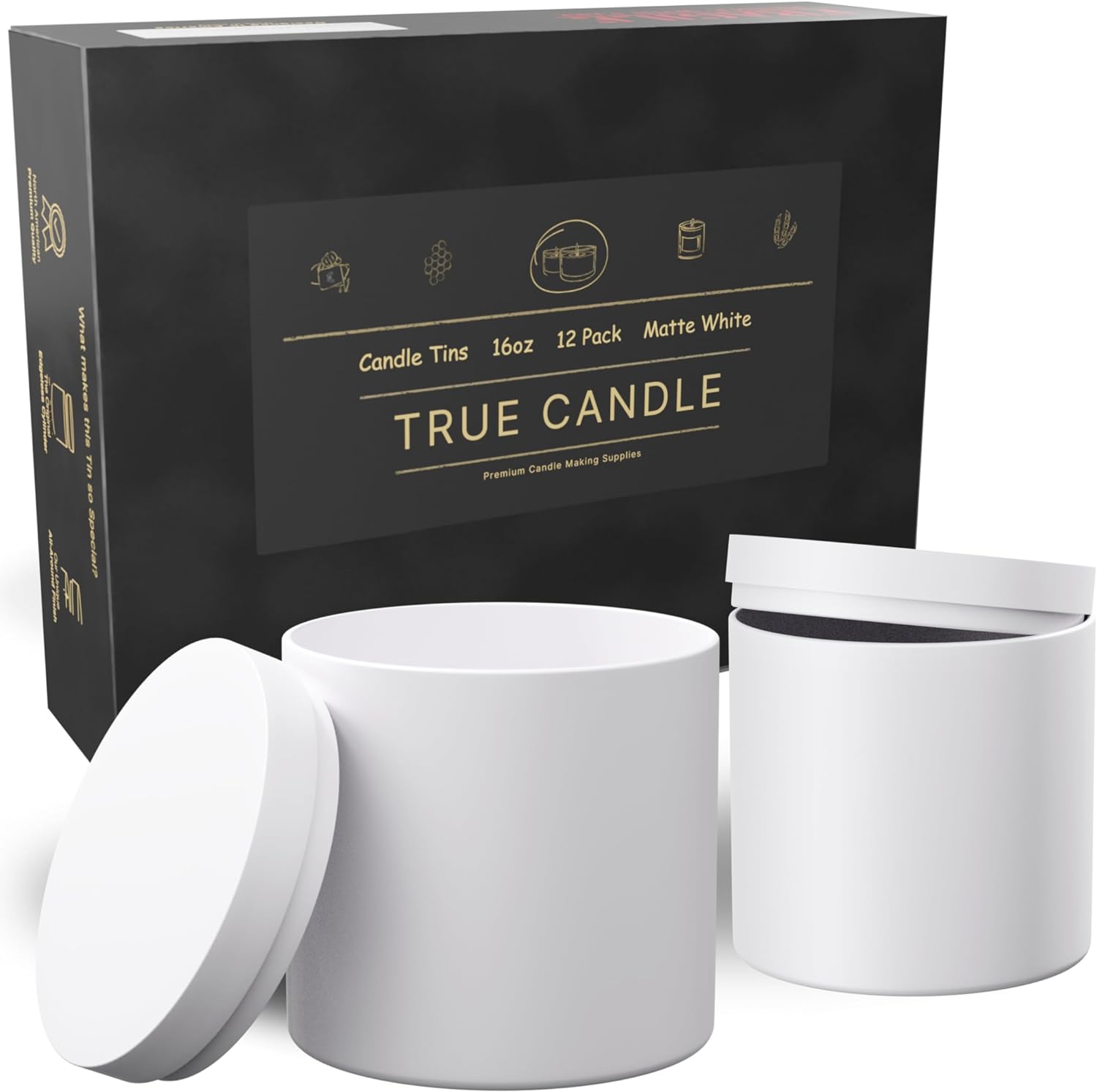 True Candle 24-pack 4oz Matte White Candle Tins Edgeless