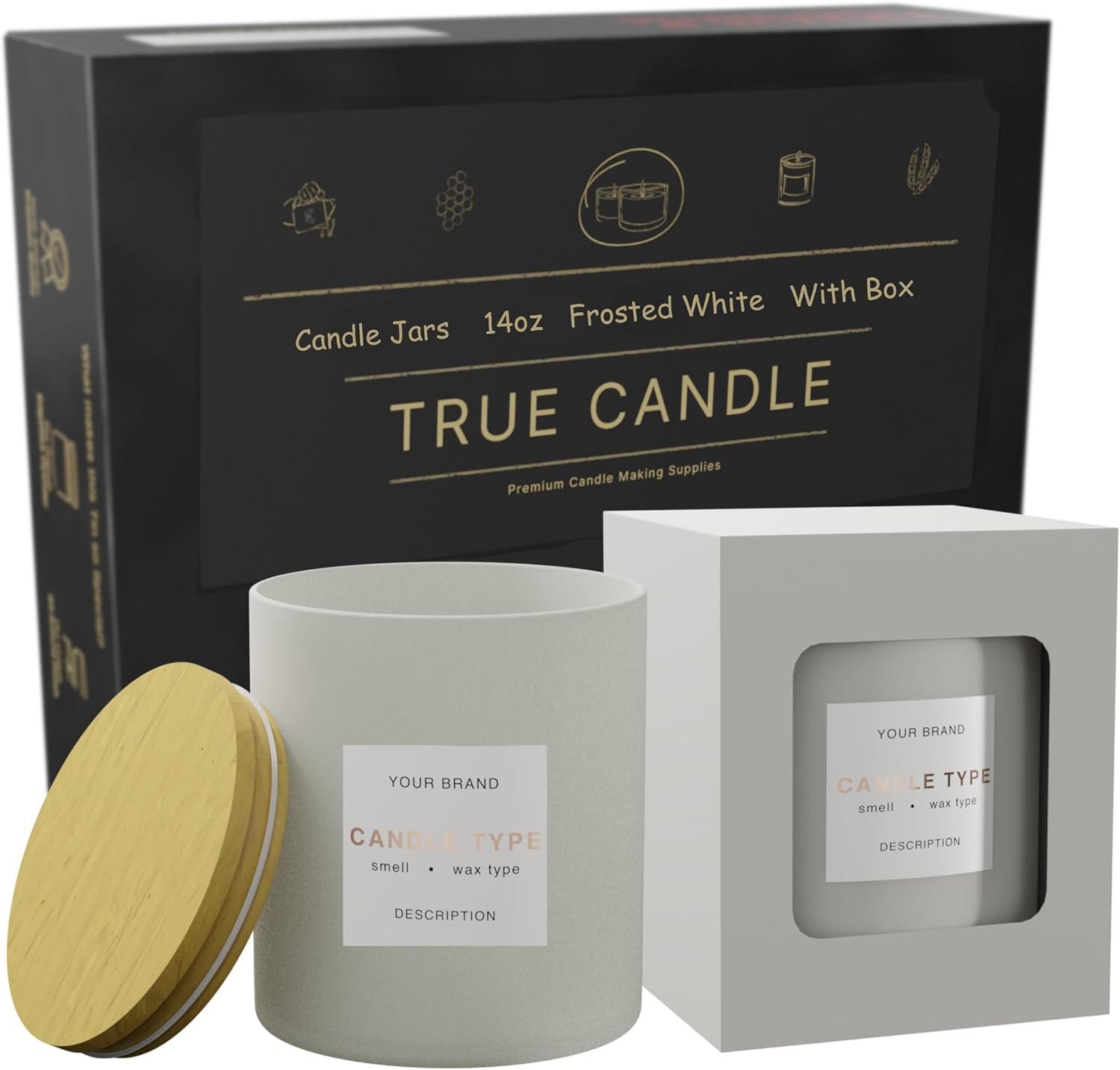 14oz Frosted White Candle Jars (6Pack) True Candle