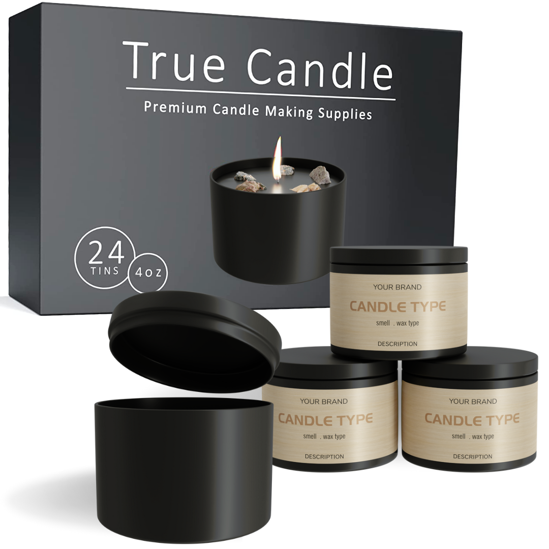 24 Pieces 4 oz Black Candle Tins,4oz（Fill line 3.5oz） Candle