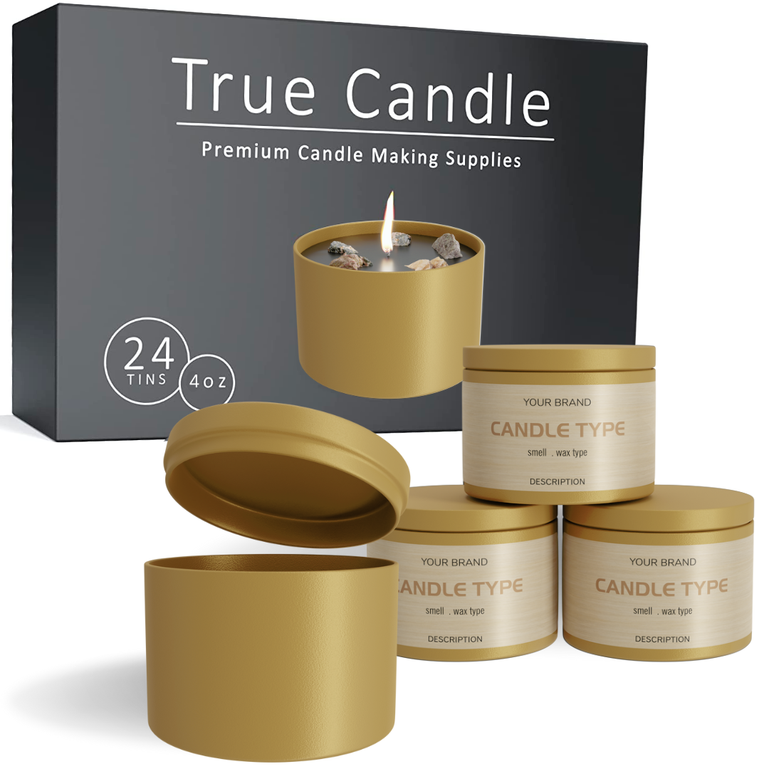 Premium 4oz Gold Candle tins 24 Pack True Candle